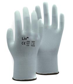 Lio 11303 13G white nylon liner with PU finger tip coating